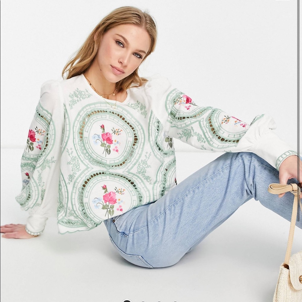 ASOS floral embroidery balloon sleeve top! Sold out in this size.